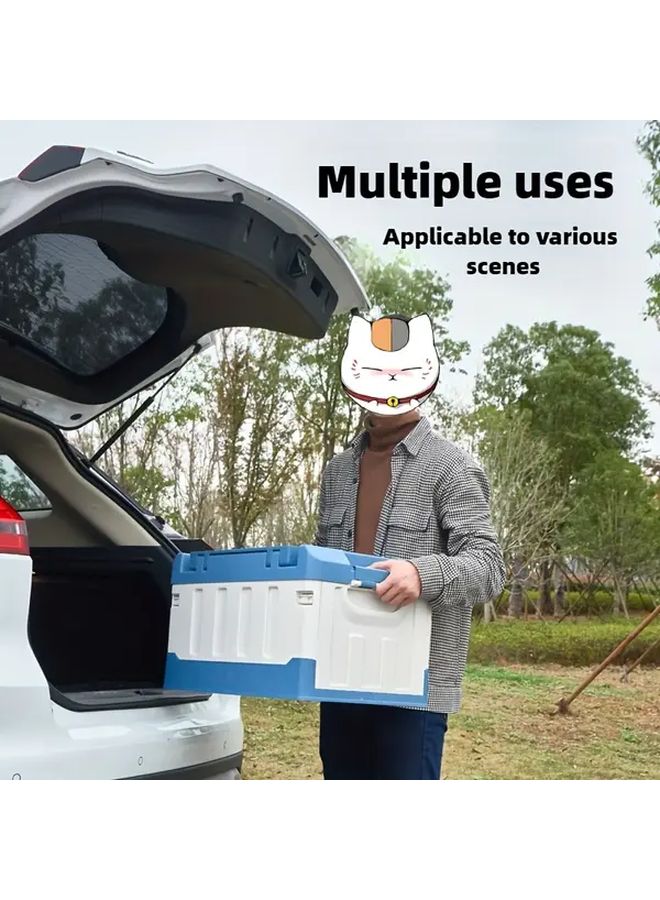 Stool Blue and White Car Seat Storage Box Folding Trunk Organizer for Camping - Image 5